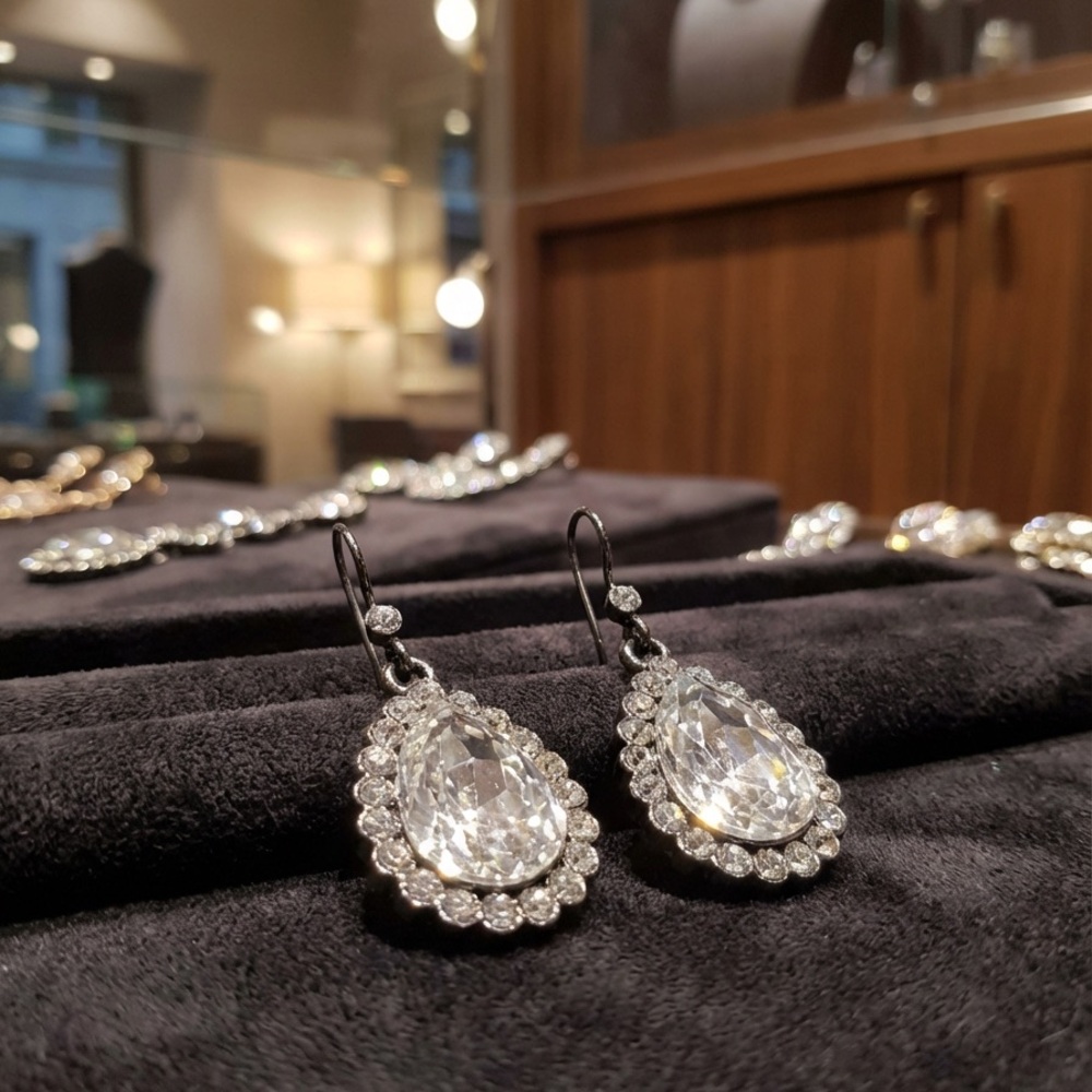 Clear Crystal Teardrop Fishhook Dangle Earrings S… - image 3